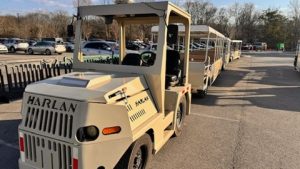 TRAM6259 - (3) Sets - One Harlan Tow Tug & (3) Executive Tram Trailers per Set